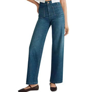 Washed Women's Jeans Wide Leg Trousers Square Pocket hercurva