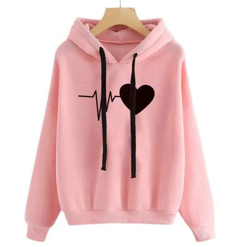 Heart Print Streetwear Hoodies Women Sweatshirt Spring Autumn Long Sleeve Hoodie Clothes hercurva