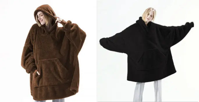 Hoodie Sweatshirt With Big Pocket Tops Sweater Comfortable Loose Double-Sided Fleece Thicker Wearable Blanket hercurva