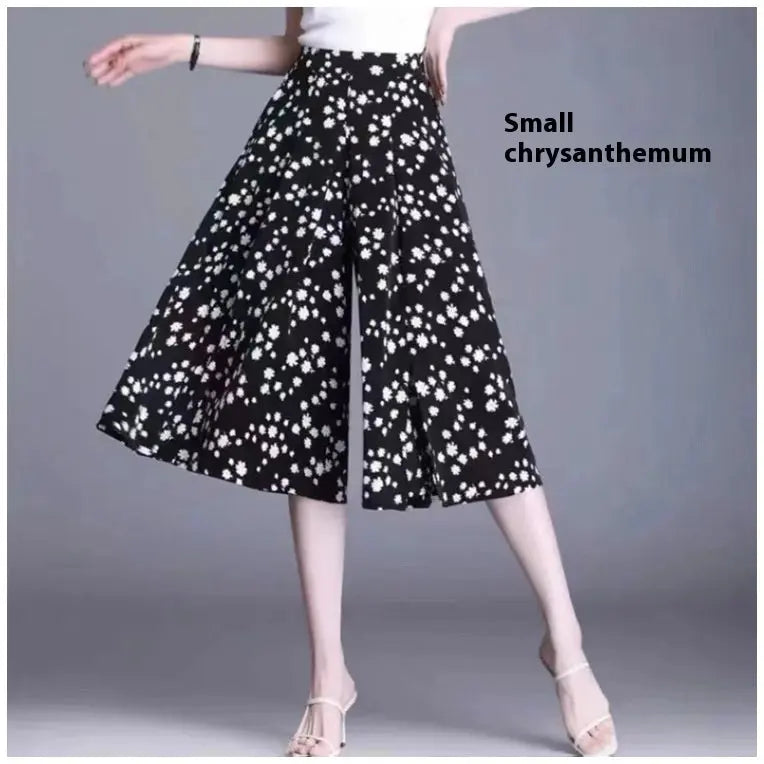 Slim And Casual High Waisted Printed Wide Leg Capris hercurva