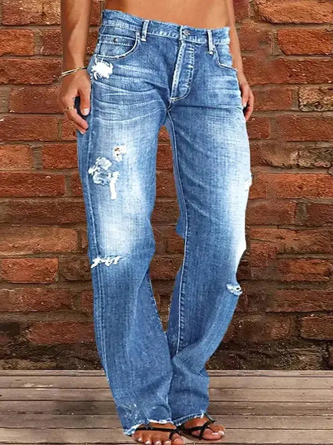 Ripped Jeans Loose Wide Leg Denim Pants Leisure Commuting Trousers Women's Clothing hercurva