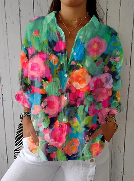 Womens Casual Long Floral-print Top hercurva