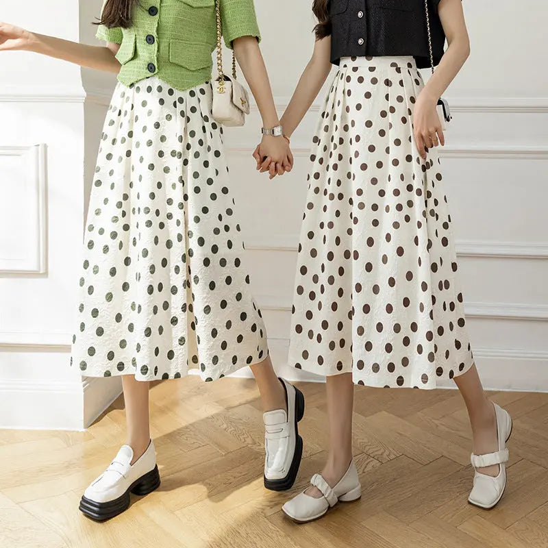 Women's Printed Dots High Waist Pleated Skirt Polka Dot Skirt hercurva