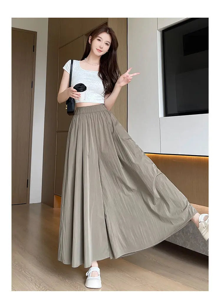 Plus Size Women's Summer Thin Culotte Ice Silk Leisure Wide Leg Pants hercurva