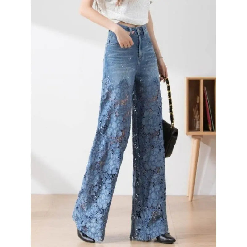 Women's Stitching High Waist Wide Leg Pants hercurva