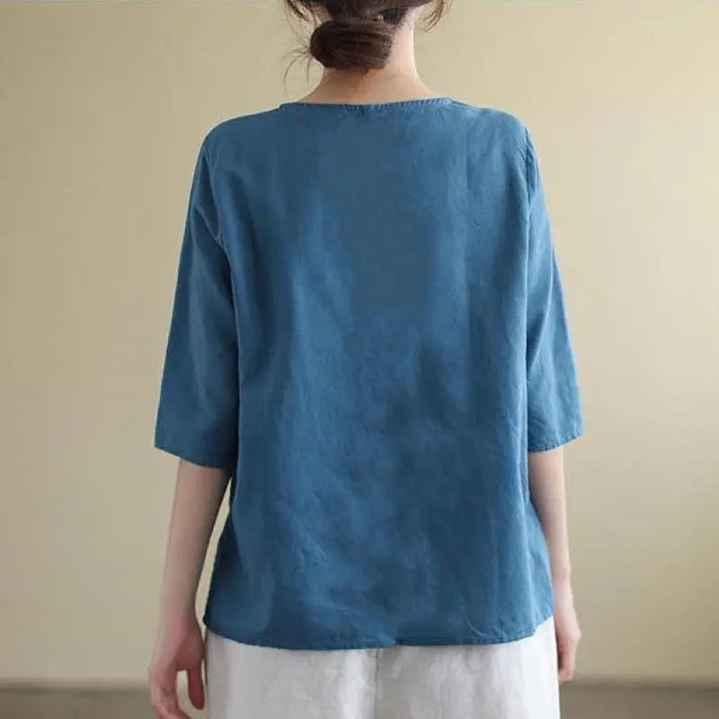 Artistic Retro Cotton And Linen Solid Color Half Sleeve hercurva