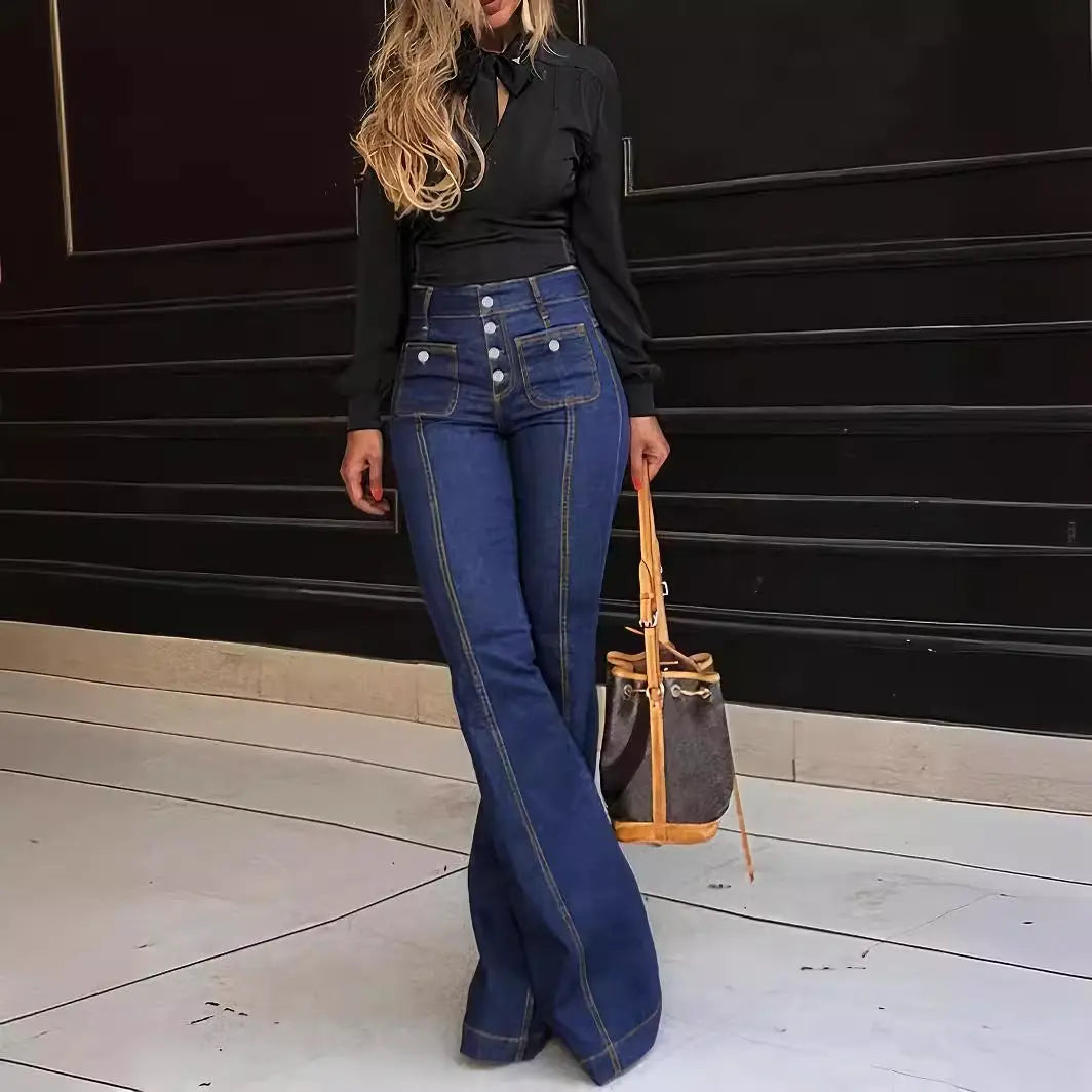 Women's Patchwork Jeans Slim Fit Slimming Stretch Flared Pants hercurva