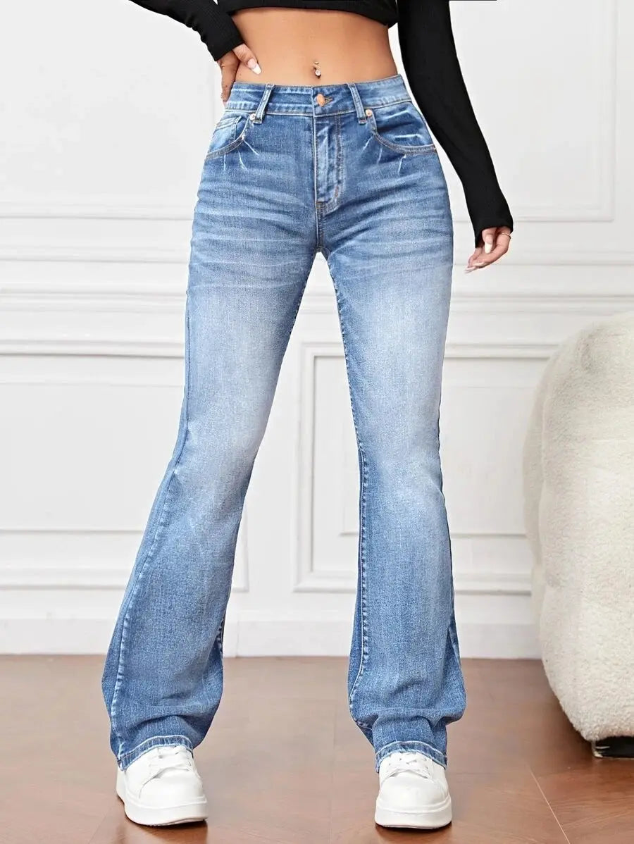 Denim High Waist Loose And Slimming Bootcut Trousers hercurva