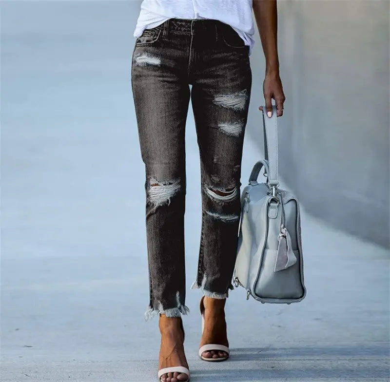 Women's Plus Size Ripped Jeans Trousers hercurva