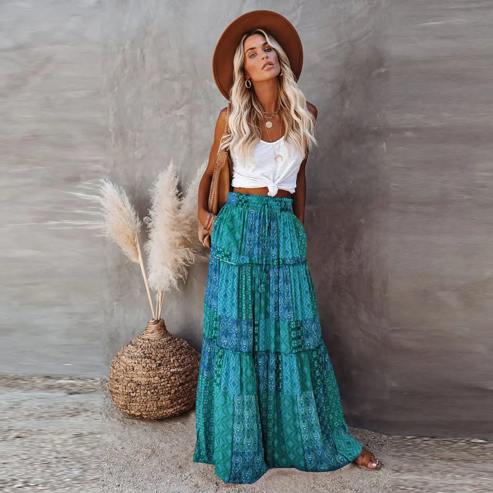 Bohemian Style Loose Casual High Waist Long Skirt hercurva