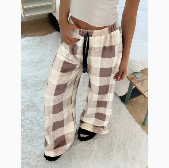 New Casual Leopard Print Lace-up Wide-leg Pants hercurva