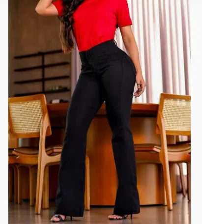 Sexy Elegant New Fashion Casual Female Trouser Bottom Back Shirred Button Front High Waist Jeans hercurva