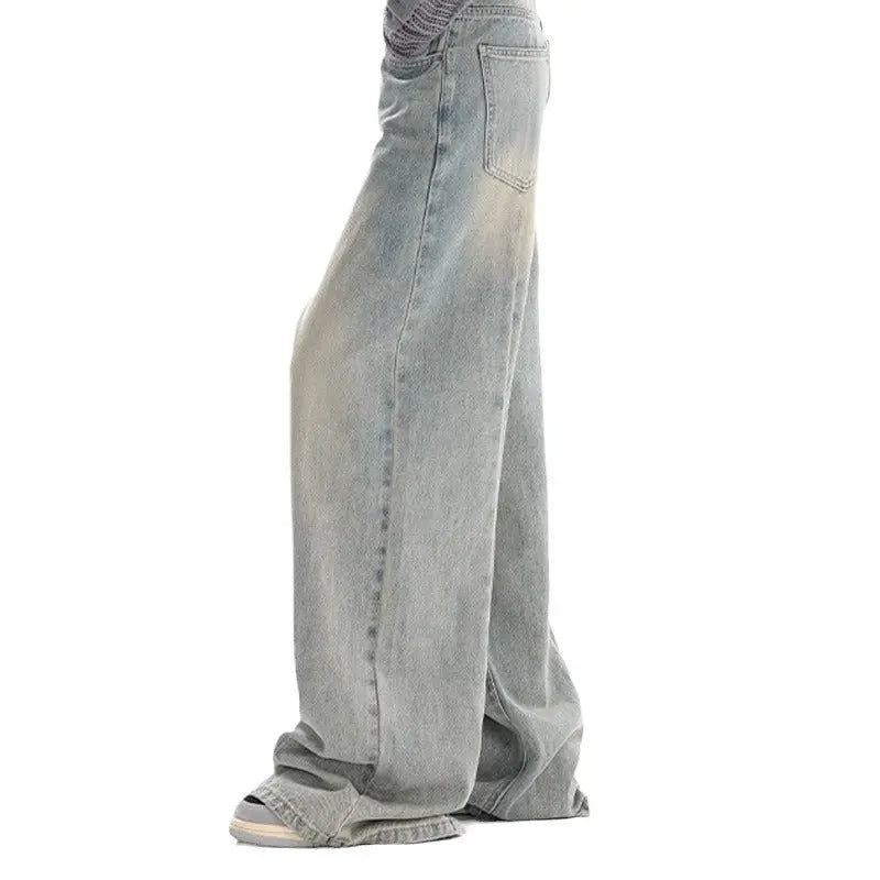 Retro Denim American Style Loose Slimming Mop Wide Leg Pants hercurva
