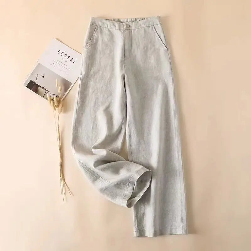 Women's Cotton And Linen Spring And Summer Thin Cropped Simple Casual Pants hercurva