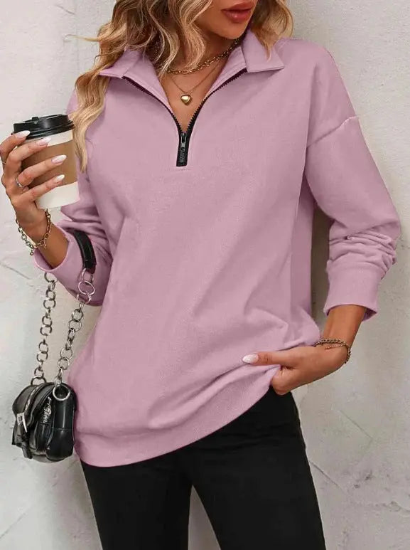 Women's Fashion Half Long-sleeve Zipper Sweatshirt Fashion Pullover hercurva