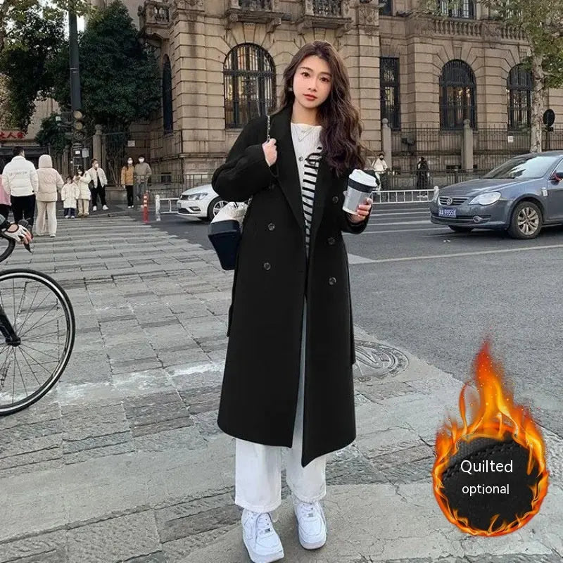 Loose Mid-length Lace-up Woolen Coat Women hercurva