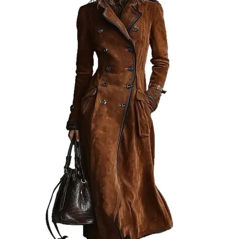 New Women's Clothing Fall Winter Coat Lapel Western Style Suede Long hercurva