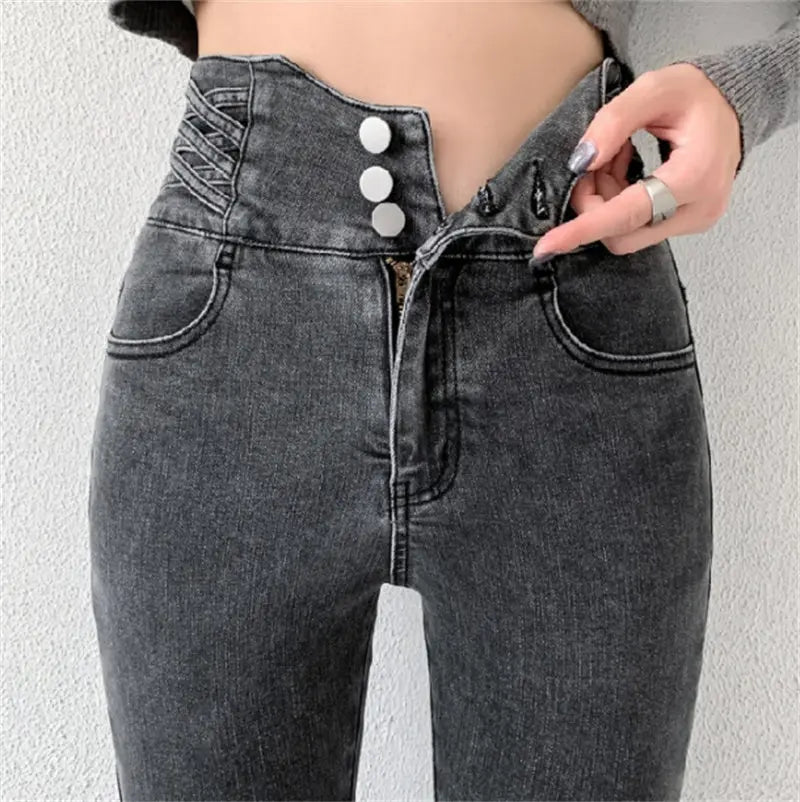 Tight High Waist And Small Feet Belly Women's Denim Trousers hercurva