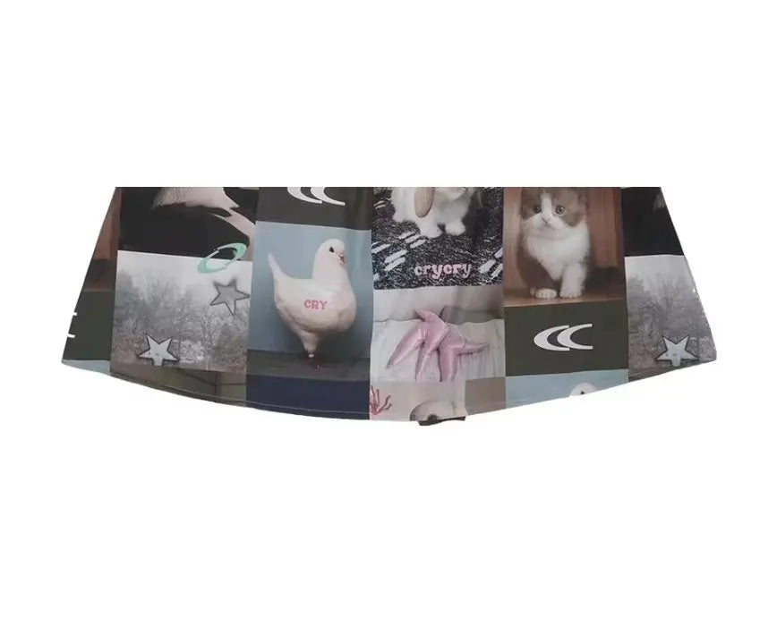 Rabbit Cat Printed Cute A Pendulum Length Skirt hercurva