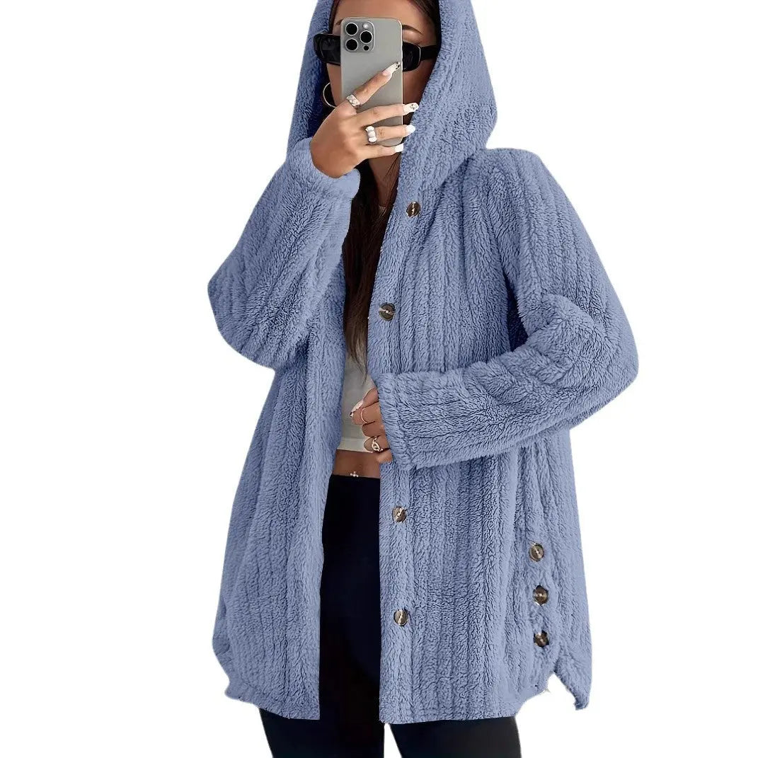 Hooded Loose Plush Coat Women's Regular Sleeve hercurva