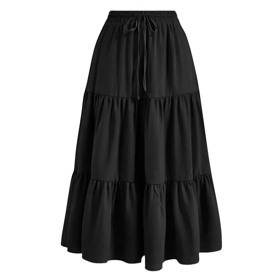 European And American Solid Color Stitching Ruffle Elastic Pocket Skirt hercurva