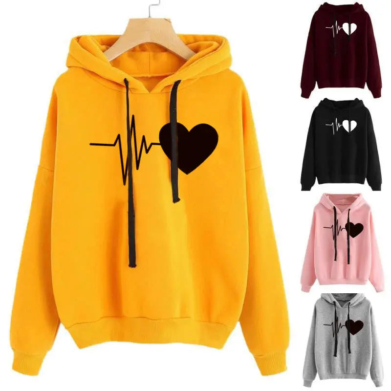 Heart Print Streetwear Hoodies Women Sweatshirt Spring Autumn Long Sleeve Hoodie Clothes hercurva
