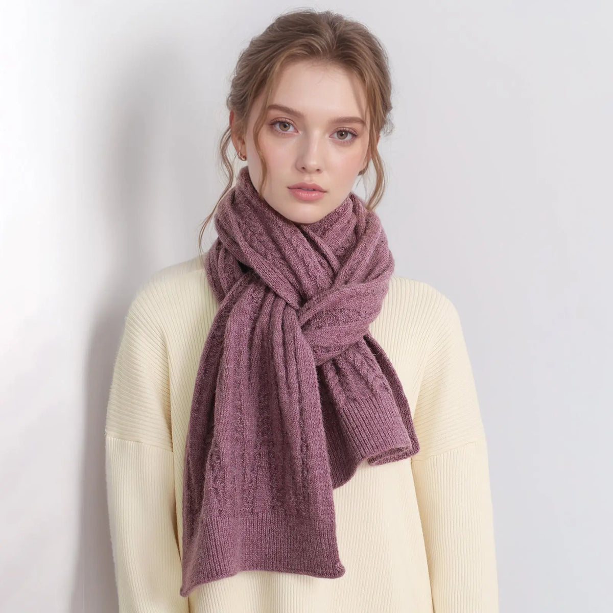 European And American Autumn And Winter Thickening Warm Wool Scarf Artificial Cashmere Solid Color Texture Knitted Scarf hercurva