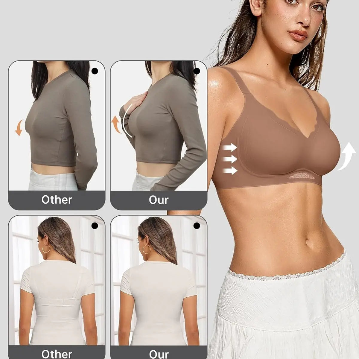 OEAK Women's Wireless Bras Scalloped Push-Up Bralettes No Underwire hercurva
