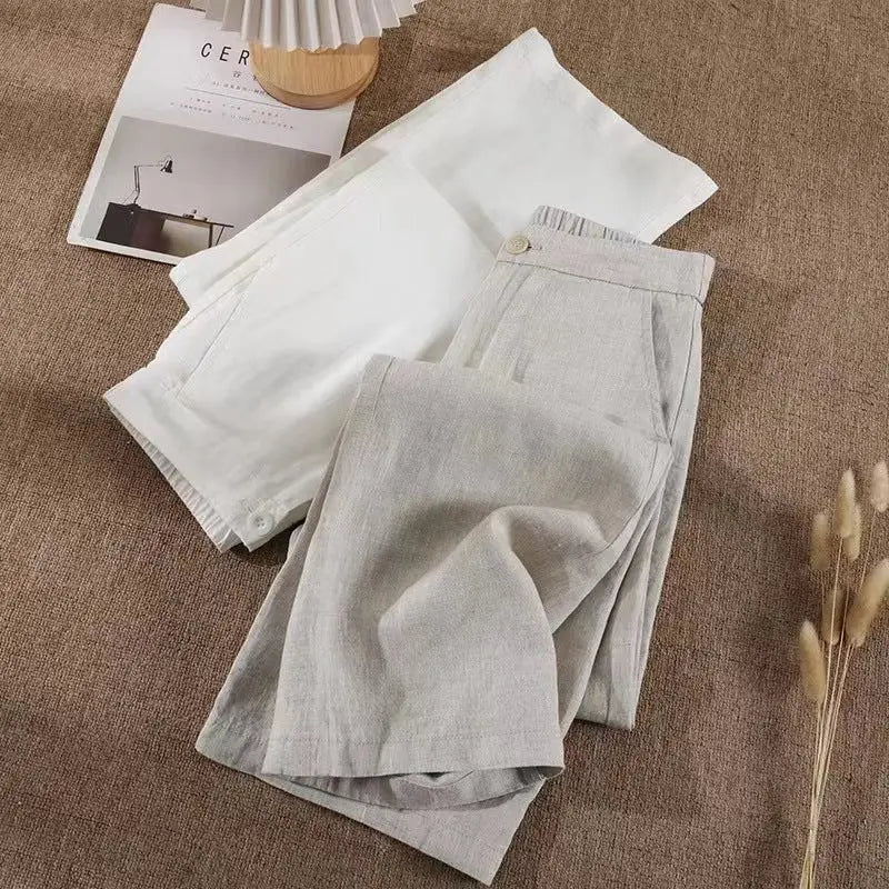 Women's Cotton And Linen Spring And Summer Thin Cropped Simple Casual Pants hercurva