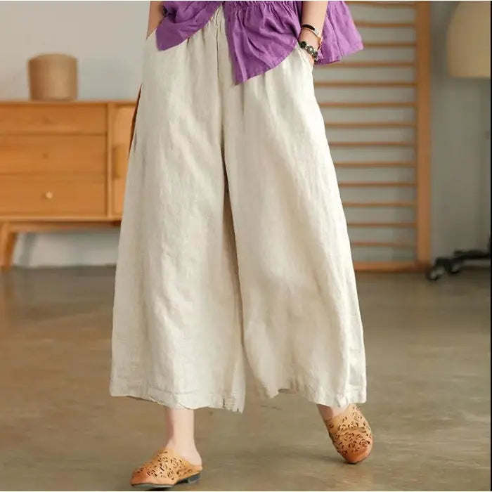 Cotton And Linen Cropped Wide-leg Casual Straight Breathable Slim Fit Casual Pants hercurva