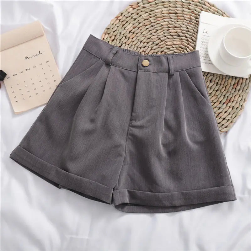 Solid Color All-match Roll-up Wide-leg Casual Shorts hercurva