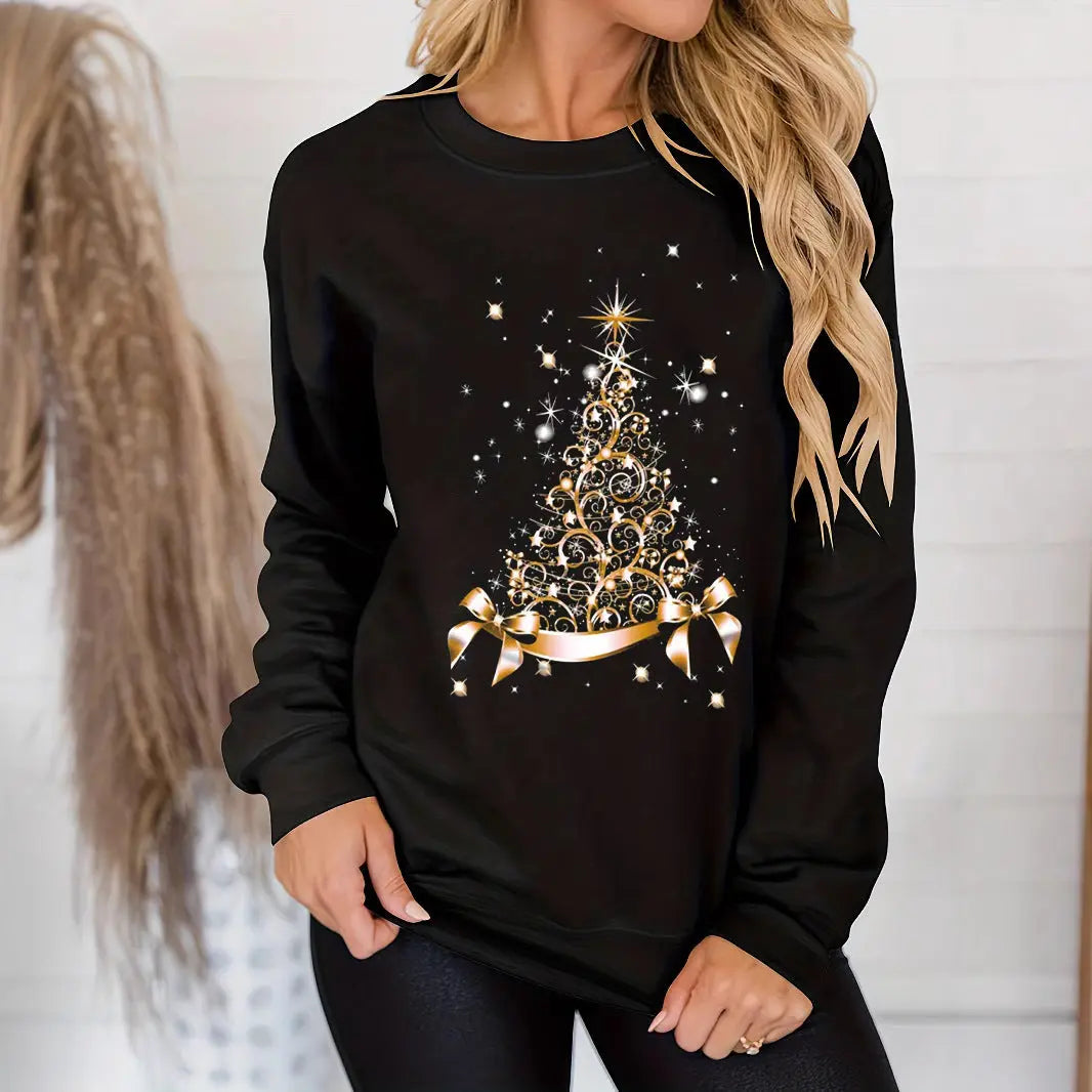 Women's Christmas Printed Loose Top Long Sleeve hercurva
