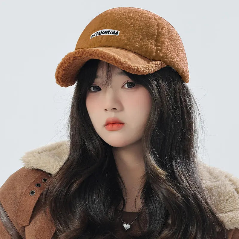 Autumn Winter Color Matching Fashion All-match Plush Warm Peaked Cap hercurva