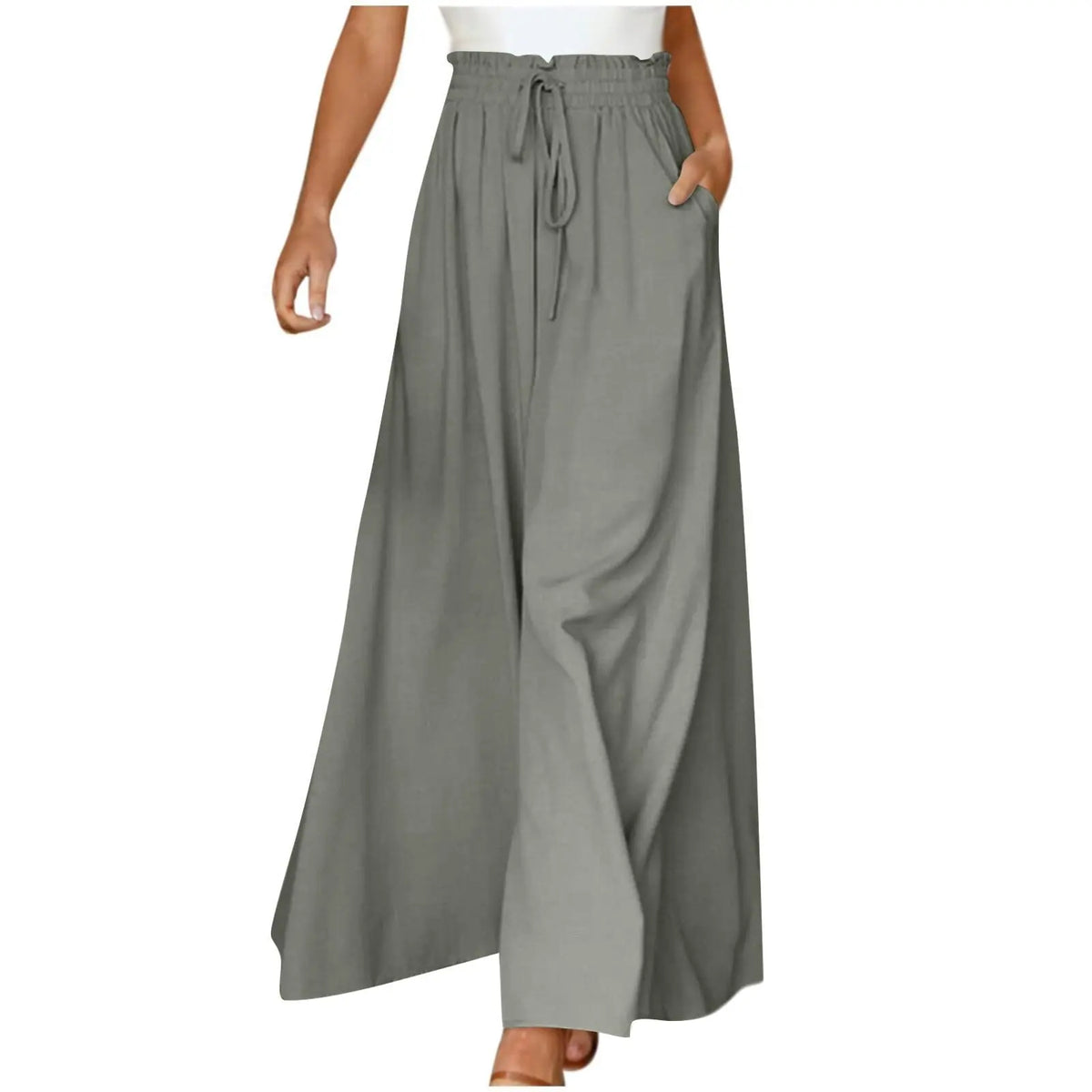 Women's Fashion Wide Leg Elastic Waistband Wide Leg High Waist Long Dress Pants hercurva