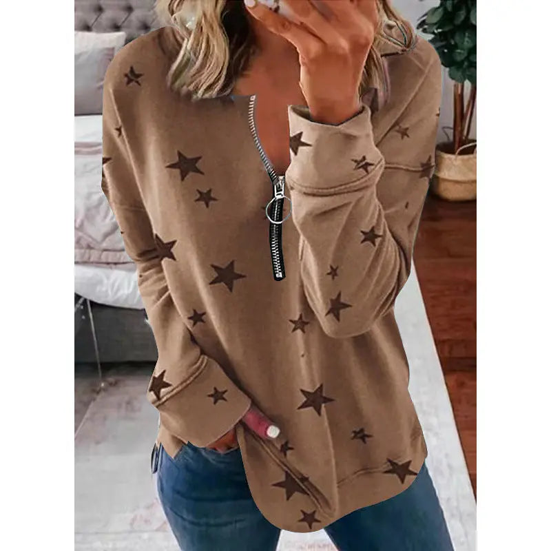 Star Print Long Sleeve Pullover Women's Sweatshirt hercurva