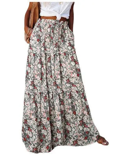 Bohemian Style Loose Casual High Waist Long Skirt hercurva