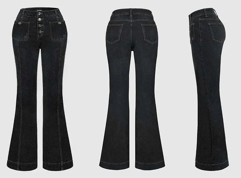 Stitching Washed Denim Stretch Slim Fit Bell-bottom Pants hercurva