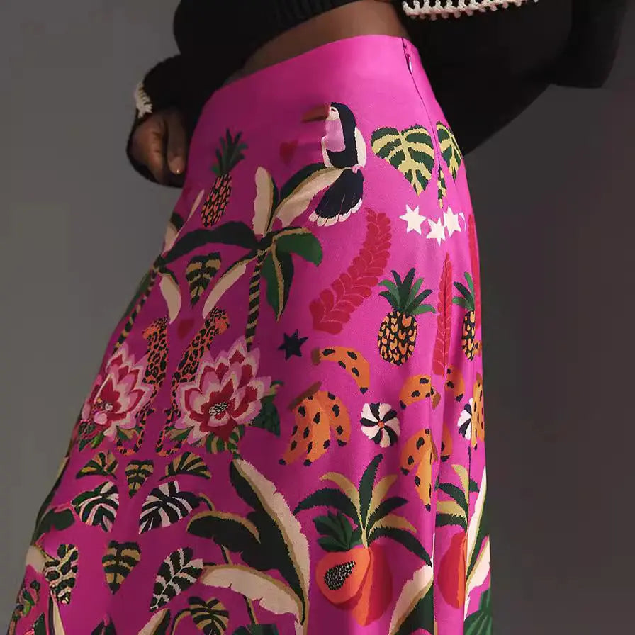 Street Tropical Plant Vintage Print Skirt For Women hercurva