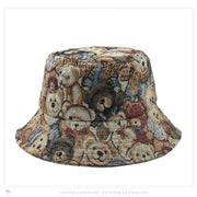 Cute Bear Jacquard Flat Bucket Hat Children Summer Fashion All-matching Sun-proof Bucket Hat hercurva