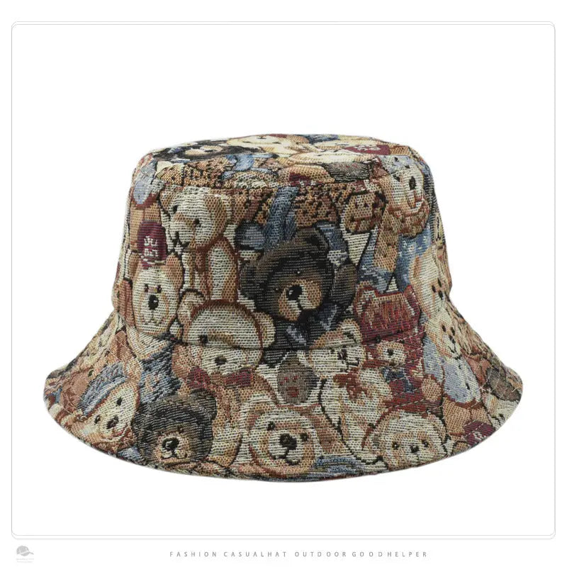 Cute Bear Jacquard Flat Bucket Hat Children Summer Fashion All-matching Sun-proof Bucket Hat hercurva