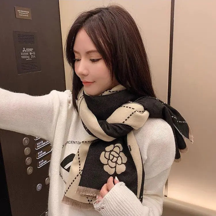 Camellia Artificial Cashmere Scarf Thick Warm Scarf hercurva