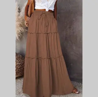 Women's Elastic High Waist A-Line Pleated Casual Maxi Dress hercurva