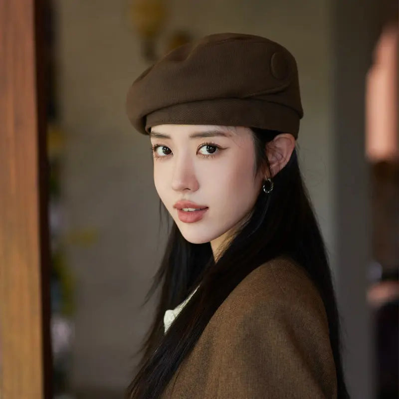 High-grade Buttons Make Your Face Look Smaller In Autumn And Winter Beret hercurva