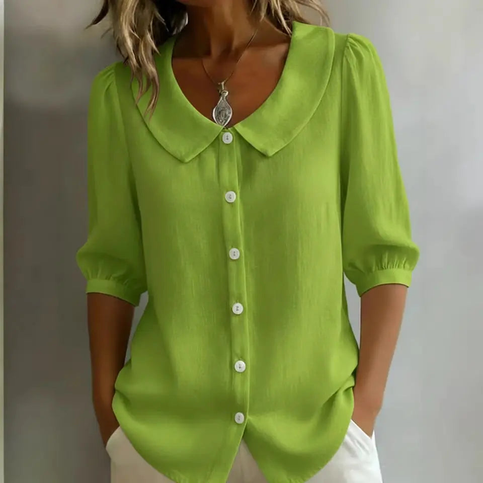 Collared Short-sleeve Blouse Fashion Casual Versatile Loose Shirt Women's Clothing hercurva