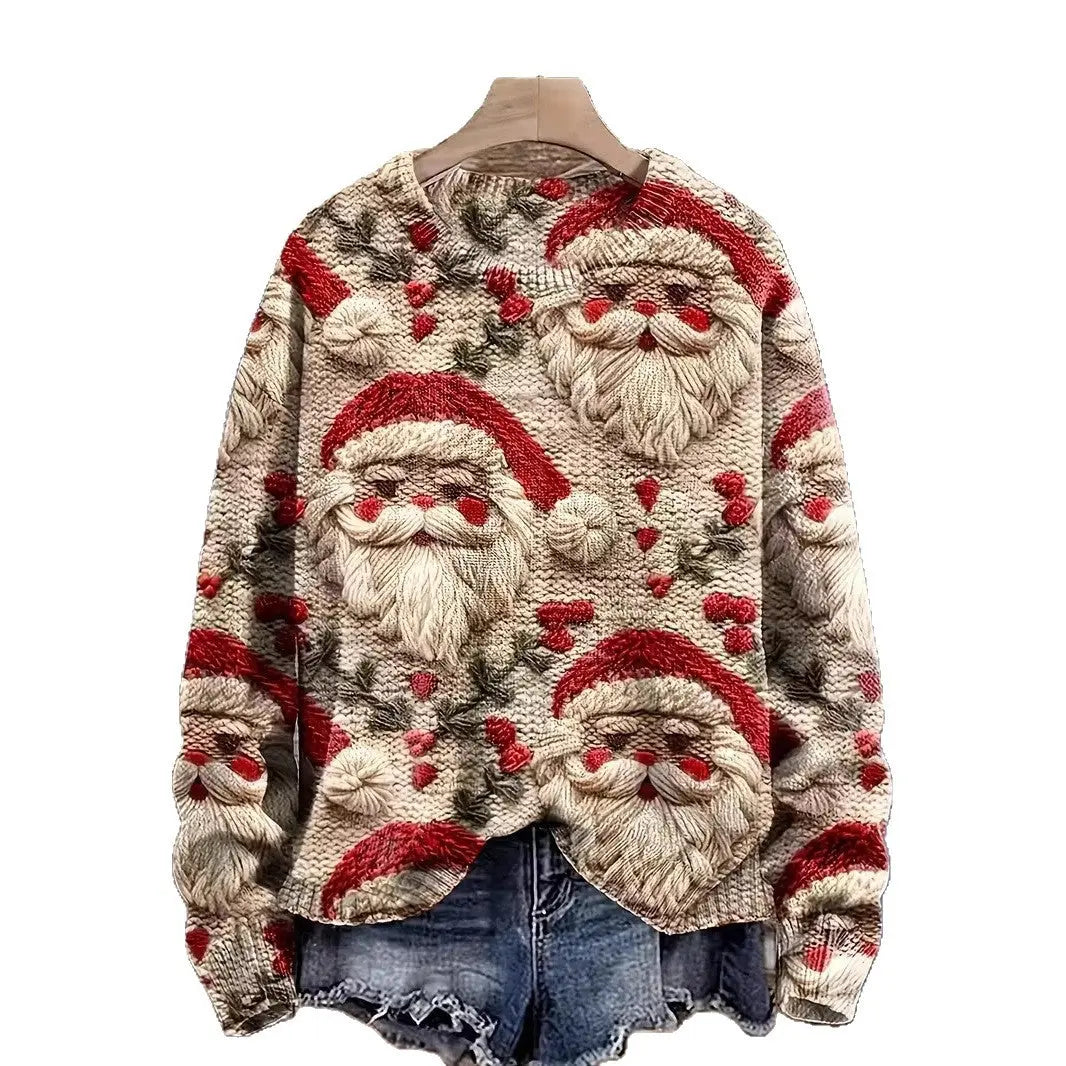 Women's Pullover Christmas Pattern Round Neck Sweatshirt hercurva