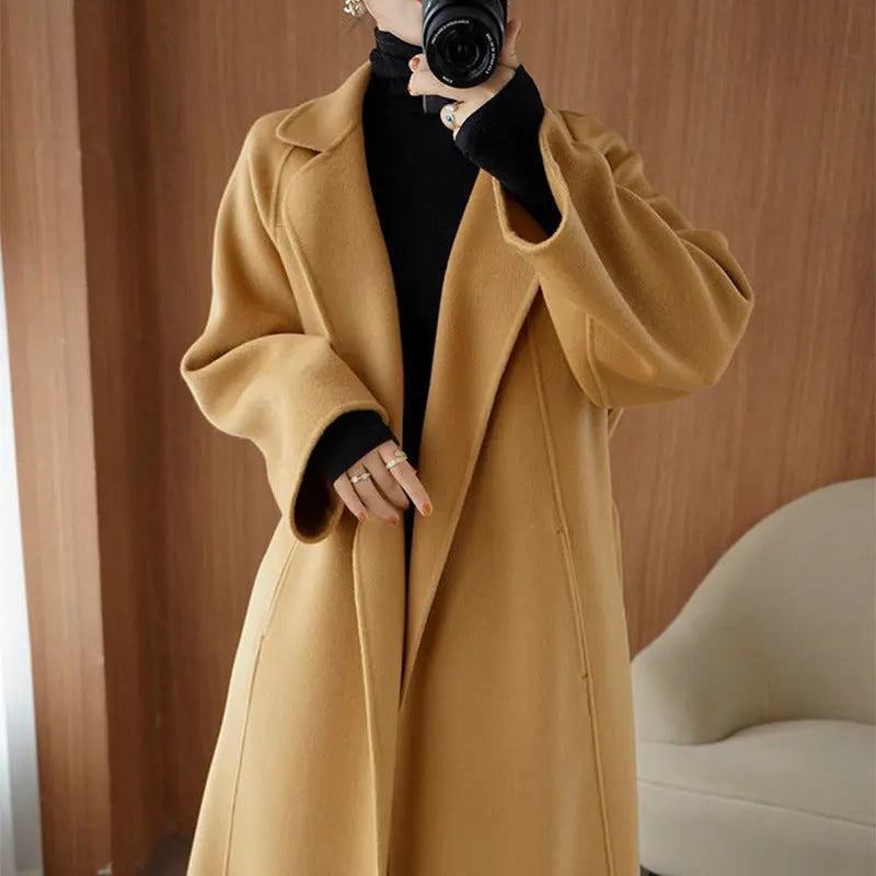 Reversible Cashmere Coat Women's Mid-length Loose Over Knee Coat hercurva
