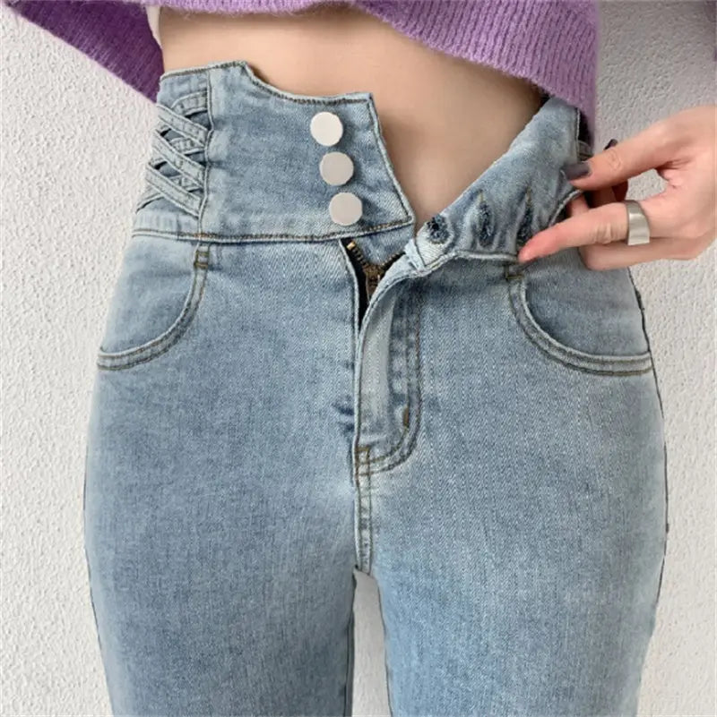 Tight High Waist And Small Feet Belly Women's Denim Trousers hercurva