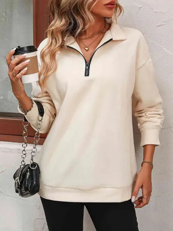 Women's Fashion Half Long-sleeve Zipper Sweatshirt Fashion Pullover hercurva