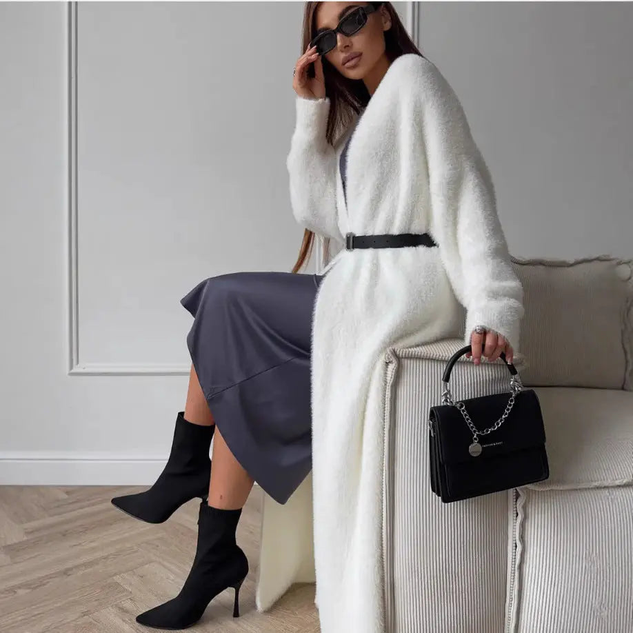 Imitation Mink White Sweater Cardigan Coat Women's Loose hercurva