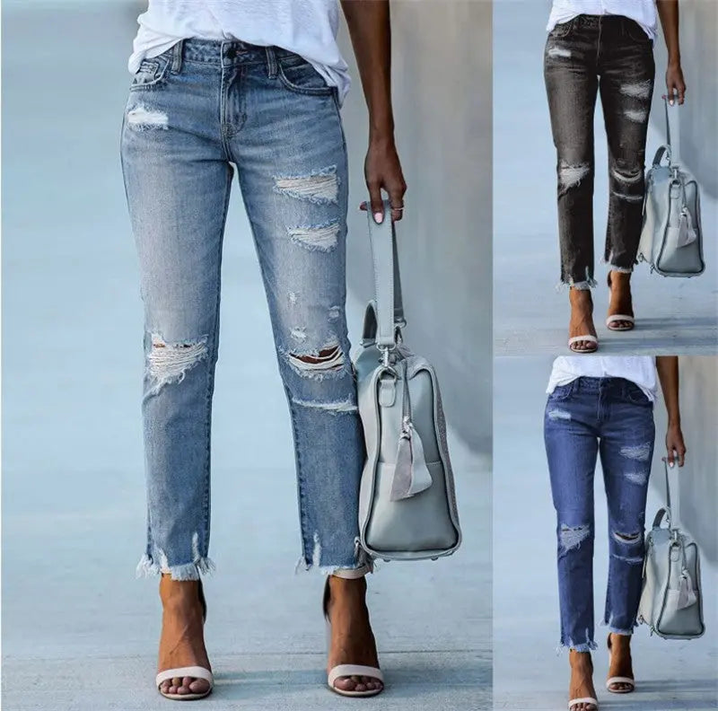 Women's Plus Size Ripped Jeans Trousers hercurva